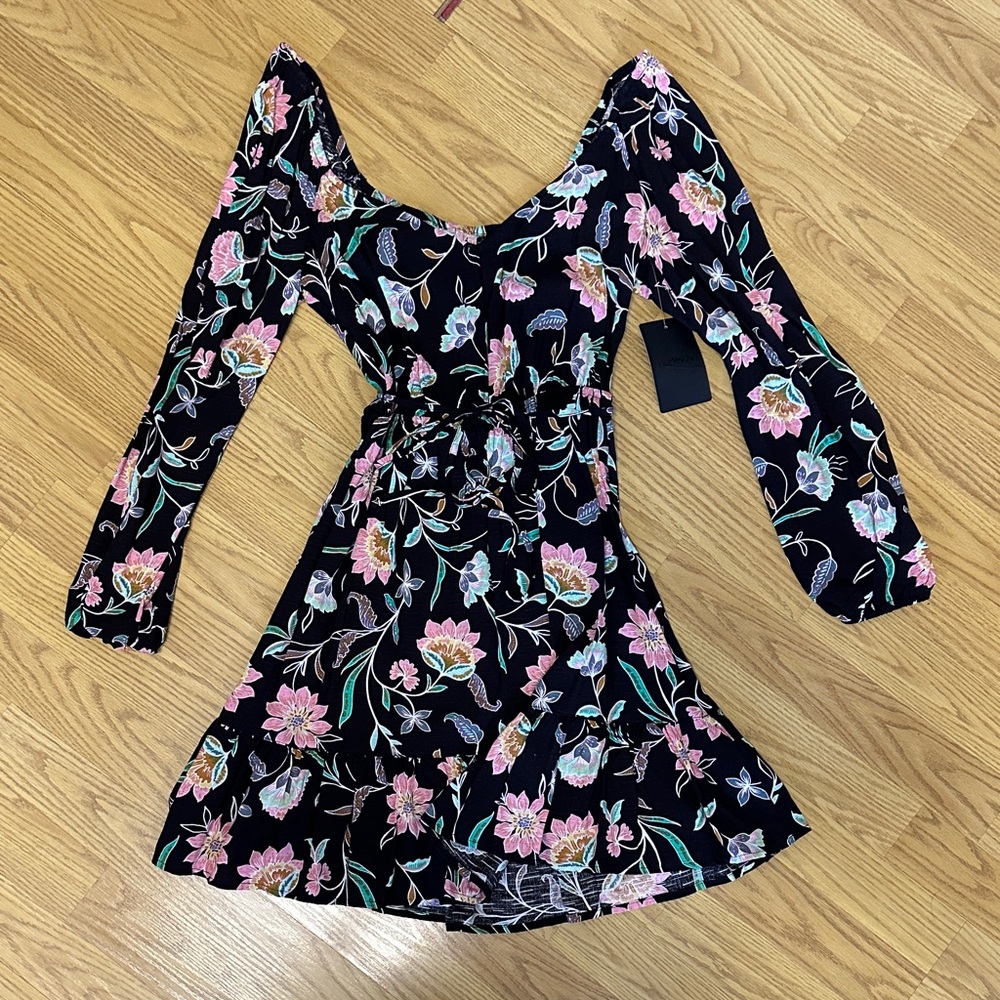 Hurley Black Dress with Pink and Blue Floral Design